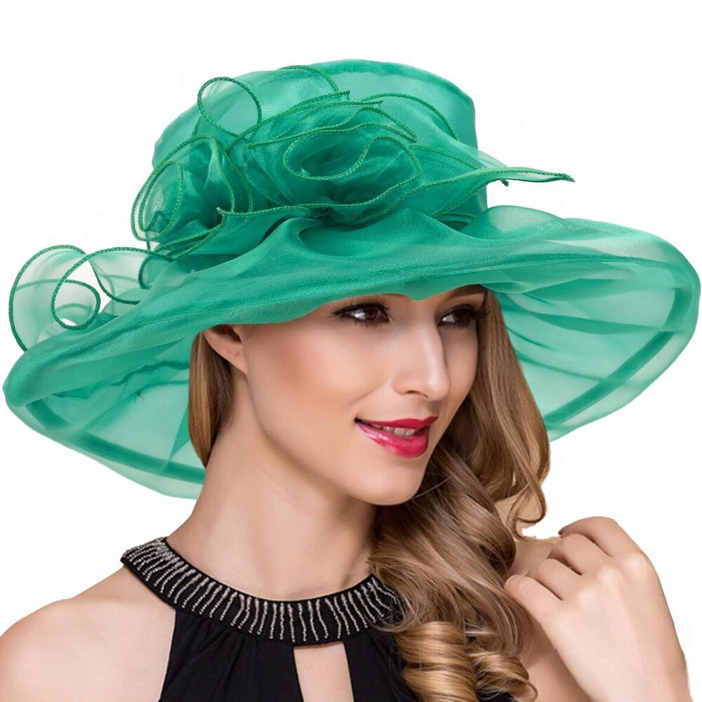 1285 Women Derby Church Dress Fascinator Wide Brim Tea Party Wedding Hats